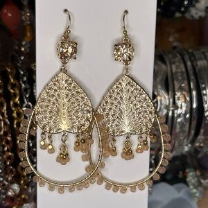 Express Gold Tone Chandelier Dangle Rhinestone Beaded Hoop Women's Earrings